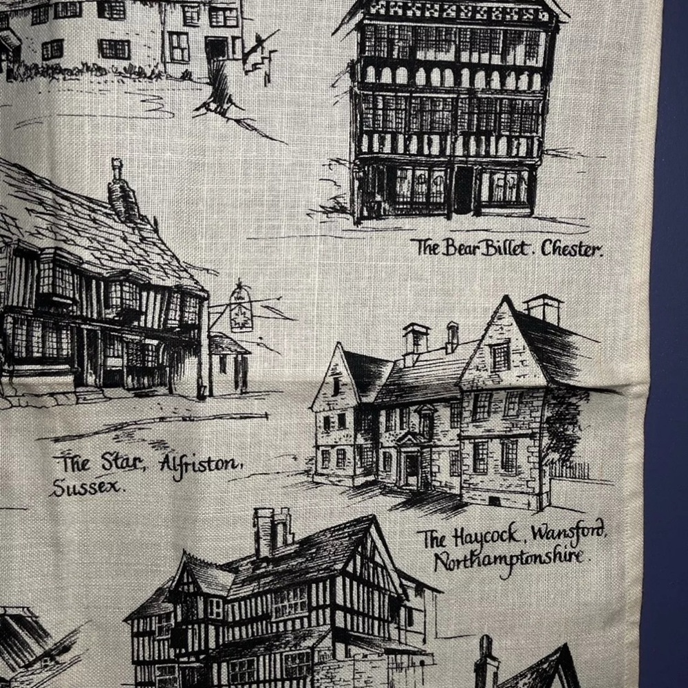 Horrockses Tea Towel “Old Inns” 100% Irish linen 1960s Vintage Original - Picture 10 of 14